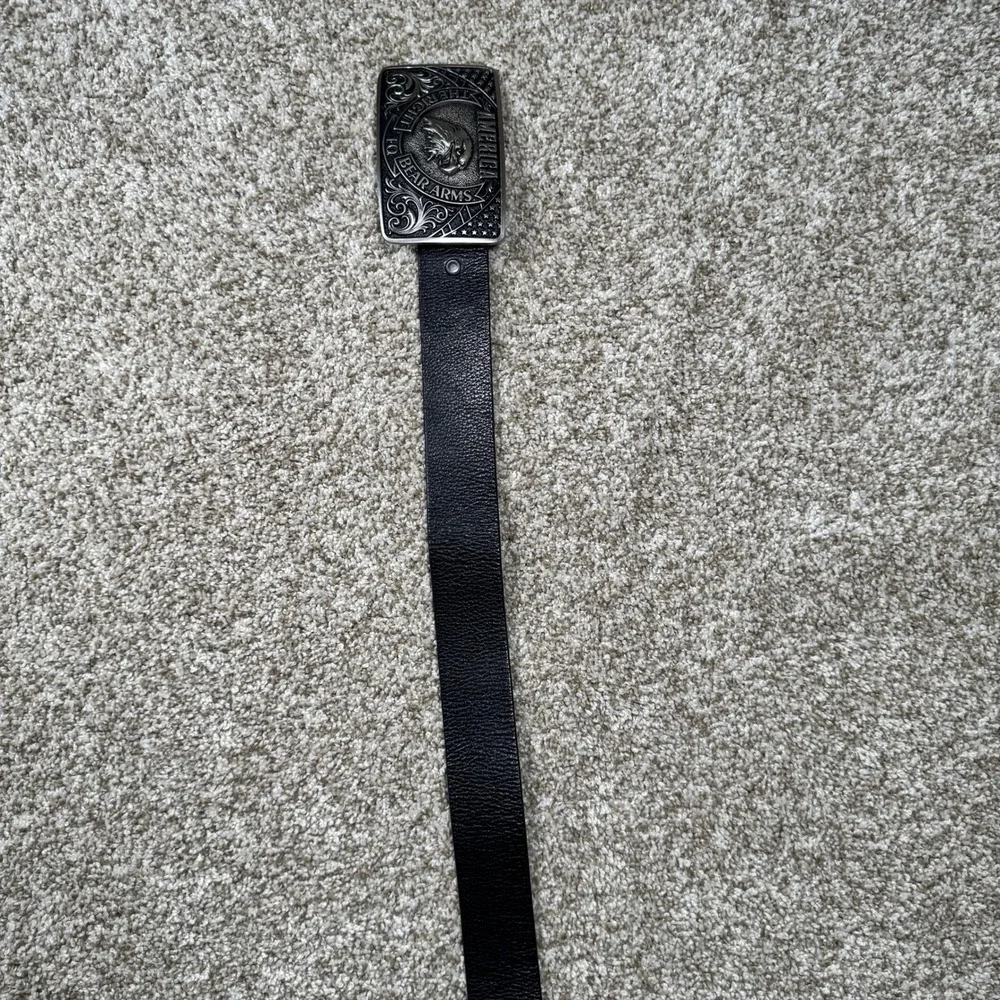 Justin Mens Black Leather Belt 42 Montana Silversmiths America Bear Arms‎ Buckle